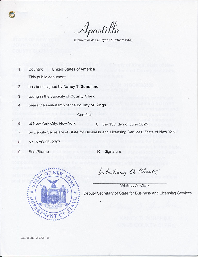 Certification of Religious Incorporation