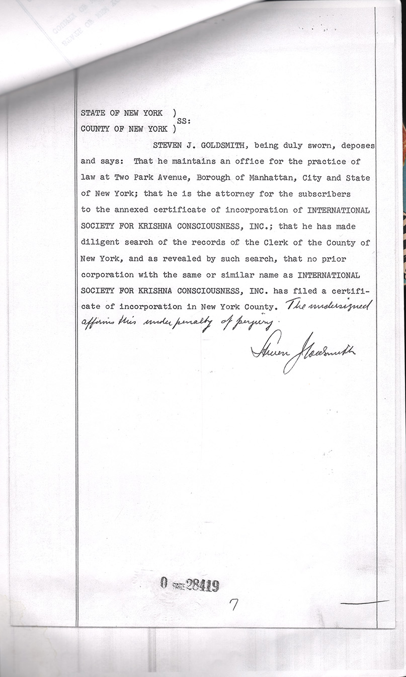 Cetrificate of Incorporation ISKCON