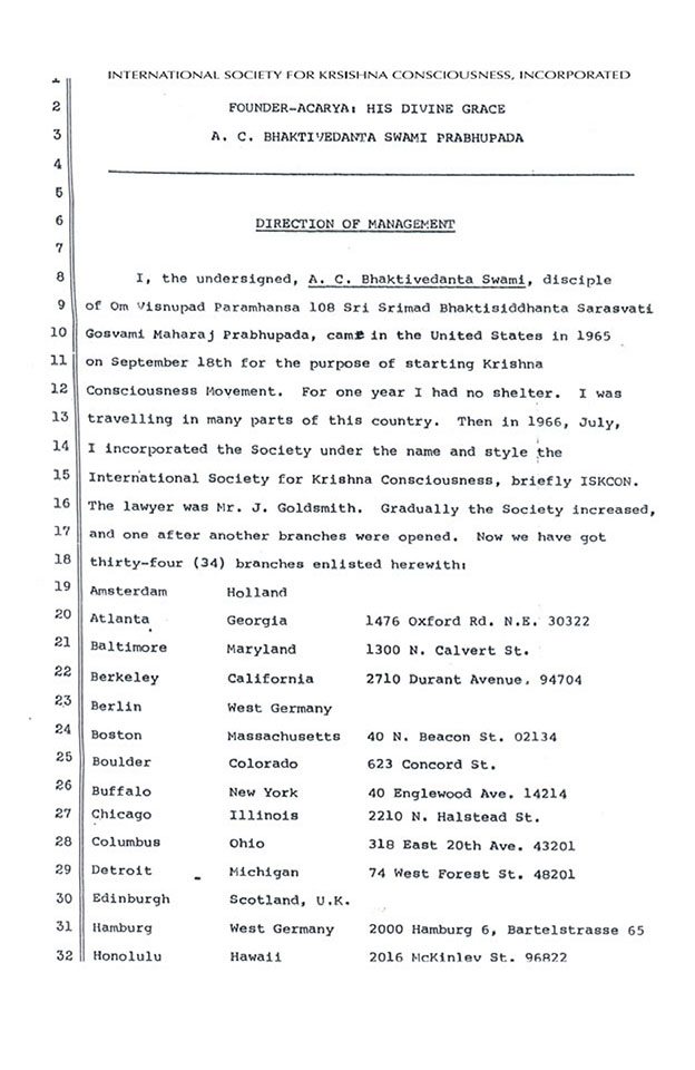 Direction of management ISKCON