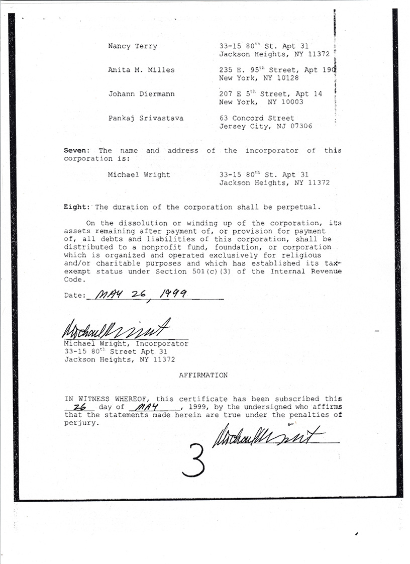 A false organization illegally using the ISKOKON name, registered as a non-profit organization on 2nd Avenue, in 1999.