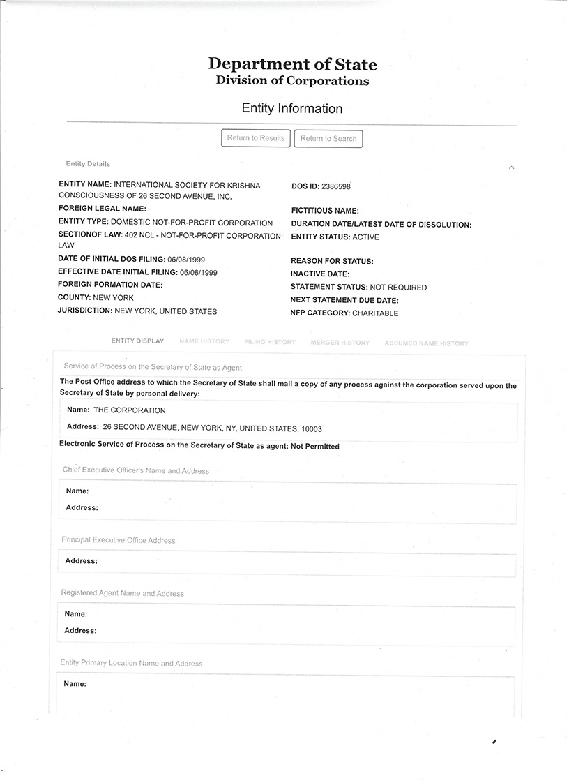 A false organization illegally using the ISKOKON name, registered as a non-profit organization on 2nd Avenue, in 1999.