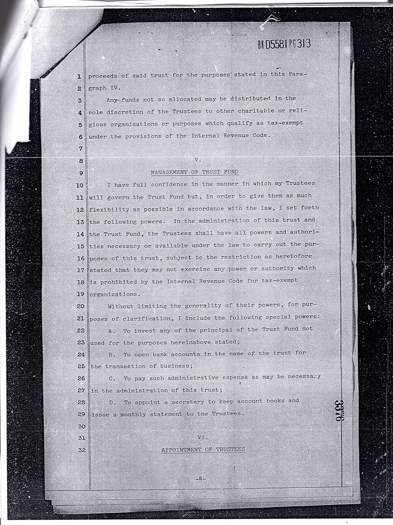 Trust agreement (Managament of Trust fund)